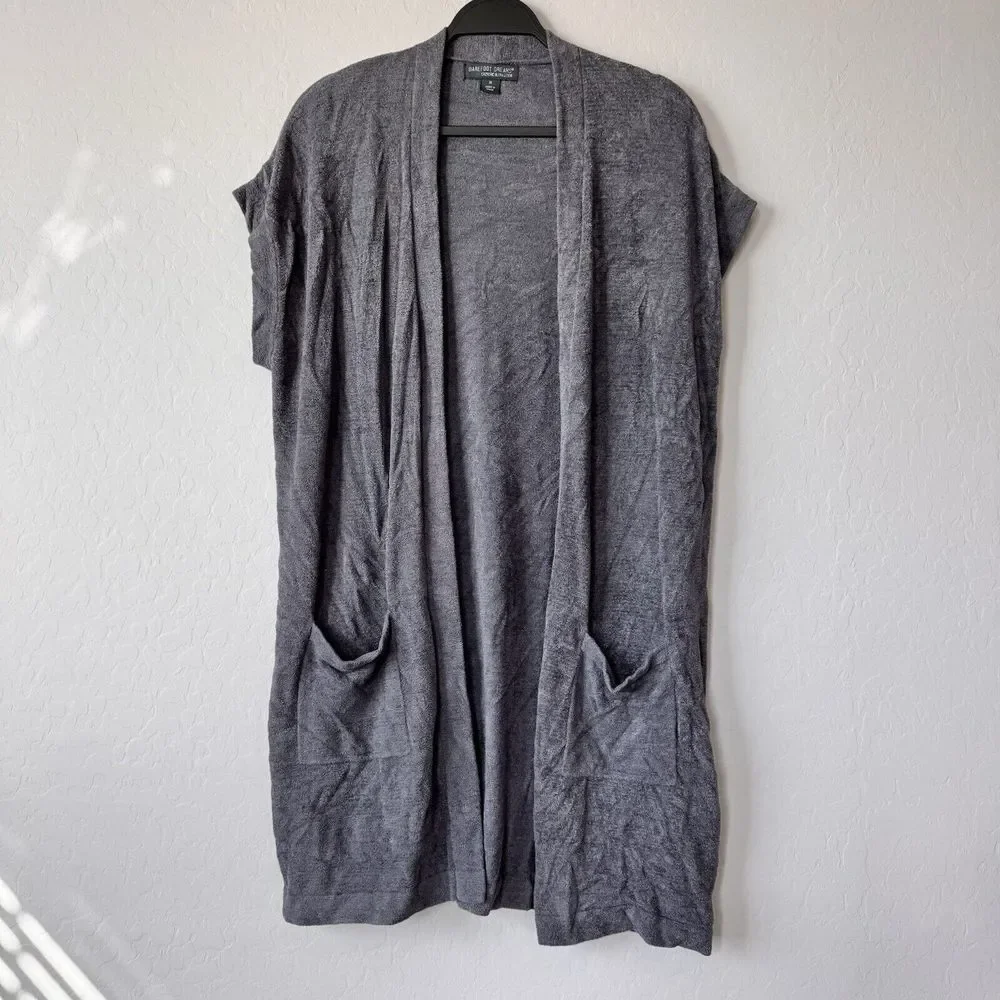 Barefoot Dreams Medium Slate Blue CozyChic Ultra Lite Cap Sleeve Cardigan 497 - Picture 1 of 6